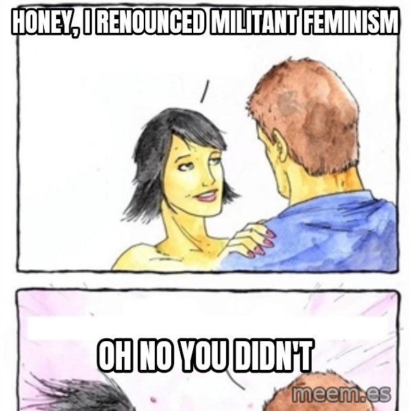 Alpha Boyfriend meme: HOney, I renounced militant Feminism / OH NO you didn't
