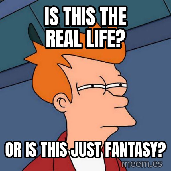 Futurama Fry meme: Is this the real life? / or iS THIS JUST FANTASY?