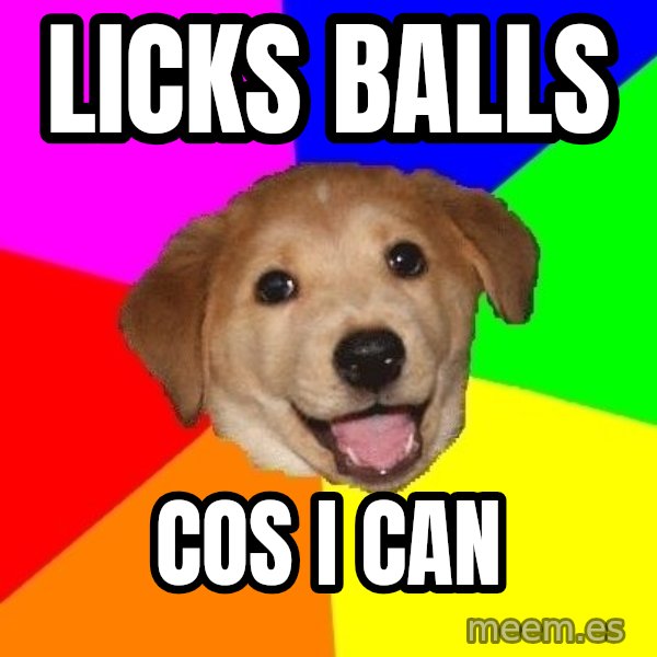 Advice Dog meme: licks balls / cos i can