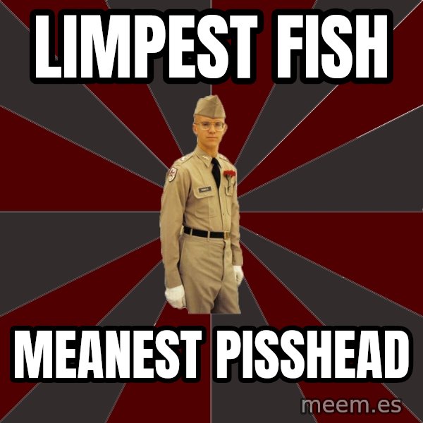 Stereotypical Corps Guy meme: limpest fish / meanest pisshead
