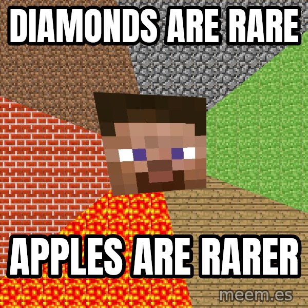 Minecraft Guy meme: Diamonds are rare / apples are rarer