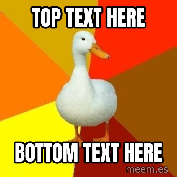 Technologically Impaired Duck meme: TOP TEXT HERE / BOTTOM TEXT HERE