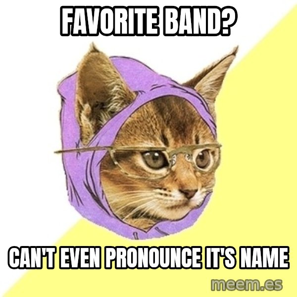 Hipster Kitty meme: favorite band? / can't even pronounce it's name