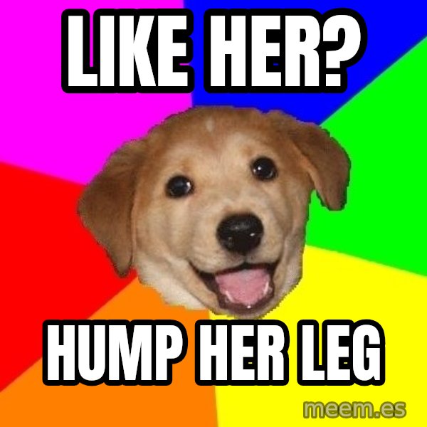 Advice Dog meme: like her? / hump her leg