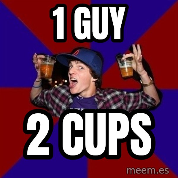 Sunny Student meme: 1 guy / 2 cups