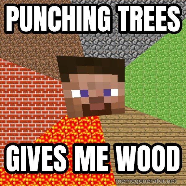 Minecraft Guy meme: Punching Trees / Gives Me Wood