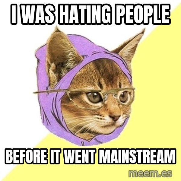 Hipster Kitty meme: I was hating people / before it went mainstream