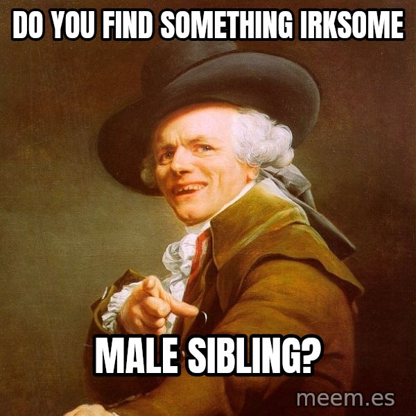 Joseph Ducreux meme: DO YOU FIND SOMETHING IRKSOME / mALE sIBLING?