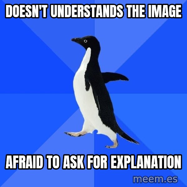 Socially Awkward Penguin meme: DOESN'T UNDERSTANDS THE IMAGE / AFRAID TO ASK FOR EXPLANATION
