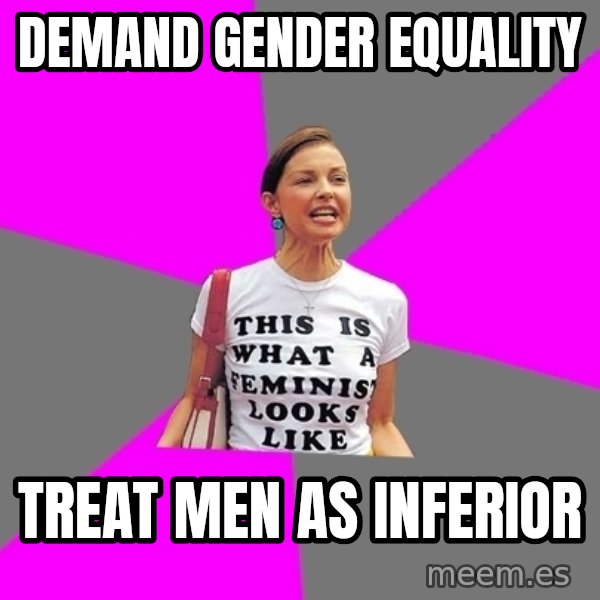 Feminist Cunt meme: Demand gender equality / Treat men as inferior