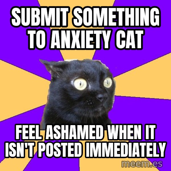 Anxiety Cat meme: Submit Something to Anxiety CaT / Feel AshameD when it isn't posted Immediately