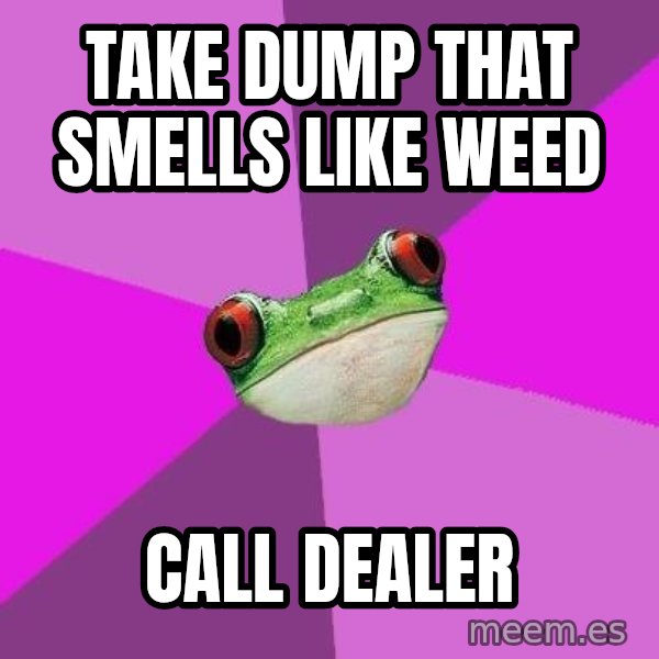 Foul Bachelorette Frog meme: Take dump that smells like weed / call dealer