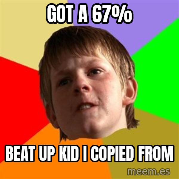 Angry School Boy meme: got a 67% / beat up kid I copied from