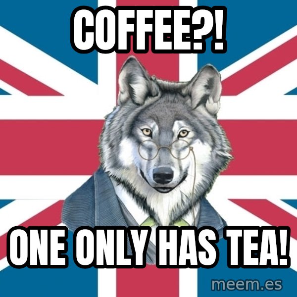 Sir Courage Wolf Esquire meme: Coffee?! / one only has tea!