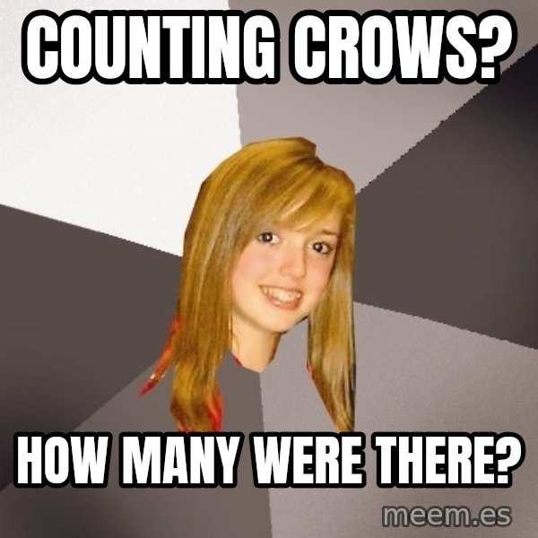 Musically Oblivious 8th Grader meme: counting crows? / how many were there?