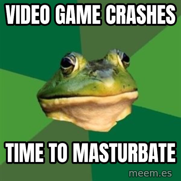 Foul Bachelor Frog meme: Video Game crashes / time to masturbate