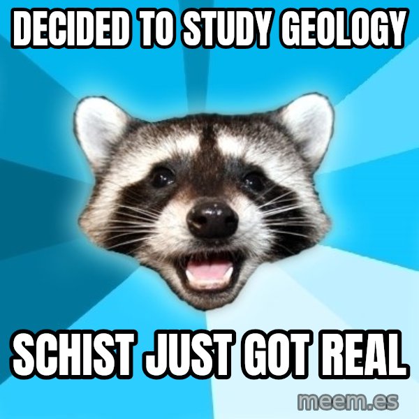 Lame Pun Coon meme: Decided to study geology / schist just got real