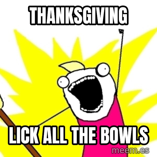 X ALL THE THINGS meme: THANKSGIVING / lick all the bowls
