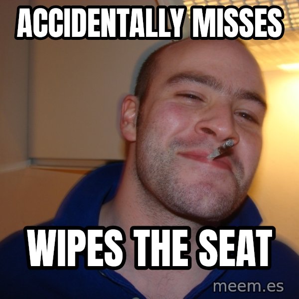 Good Guy Greg meme: Accidentally Misses / Wipes the SEAT