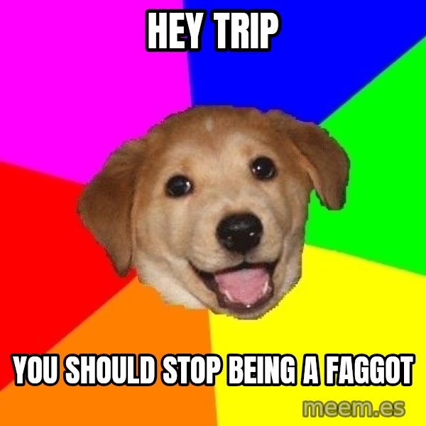 Advice Dog meme: Hey trip / you should stop being a faggot