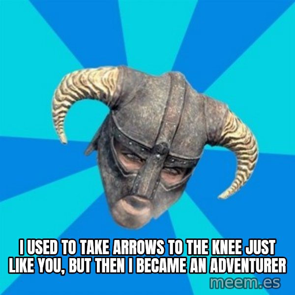 skyrim stan meme: I used to take arrows to the knee just like you, but then I became an adventurer
