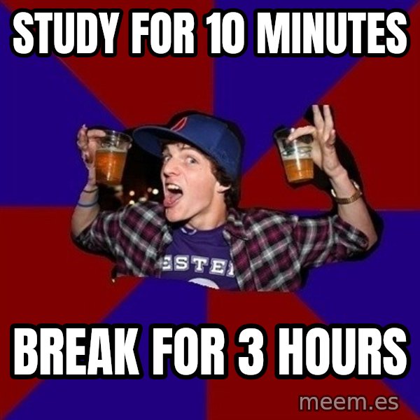 Sunny Student meme: study for 10 minutes / break for 3 hours
