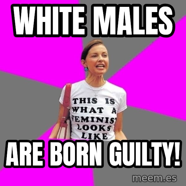 Feminist Cunt meme: WHITE MALES / ARE BORN GUILTY!
