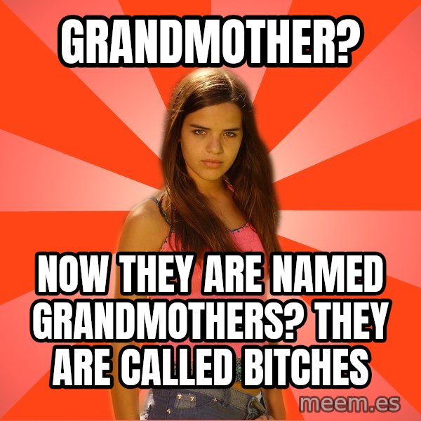 Jealous Girl meme: Grandmother? / now they are named grandmothers? they are called bitches