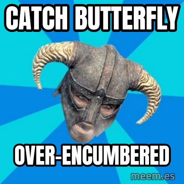 skyrim stan meme: catch butterfly / over-encumbered