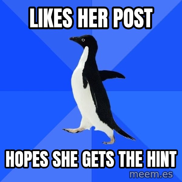Socially Awkward Penguin meme: Likes her post / Hopes she gets the hint