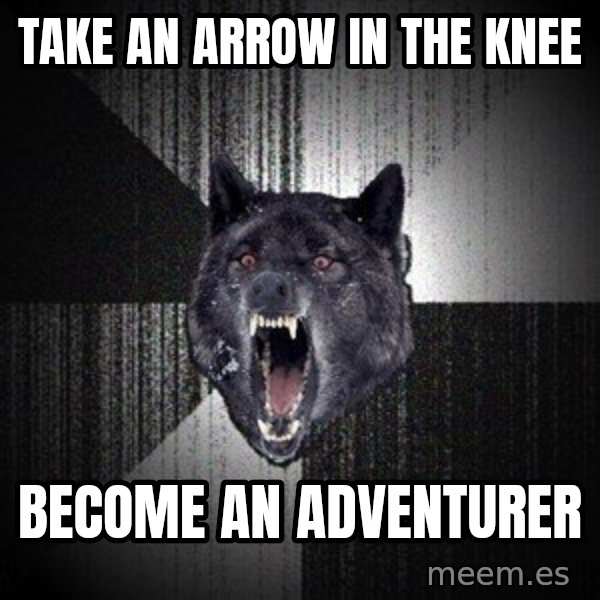 Insanity Wolf meme: take an arrow in the knee / become an adventurer