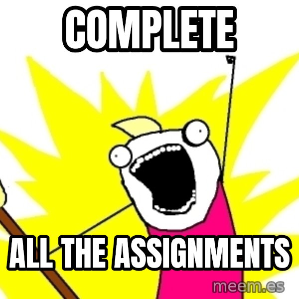 X ALL THE THINGS meme: Complete / all the assignments