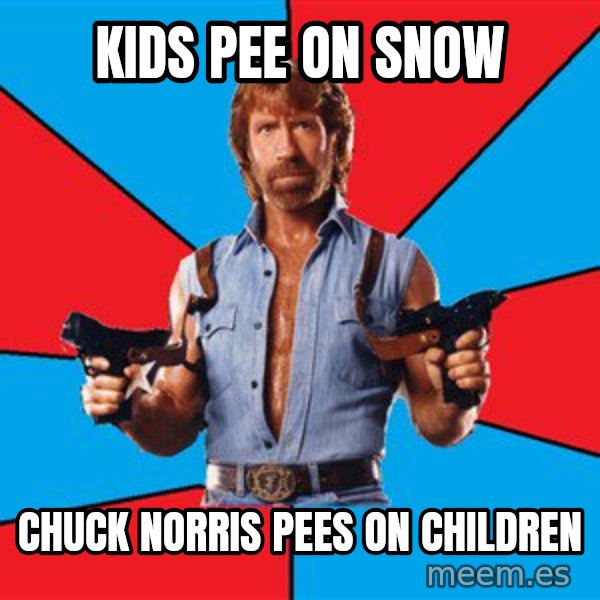 Chuck Norris  meme: Kids pee on snow / Chuck Norris pees on children