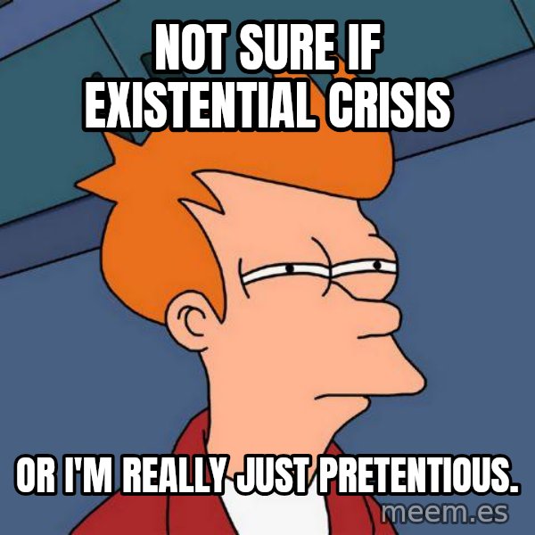 Futurama Fry meme: Not sure if existential crisis / or i'm really just pretentious.