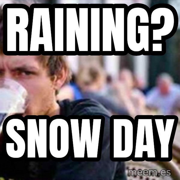 The Lazy College Senior meme: Raining? / snow day