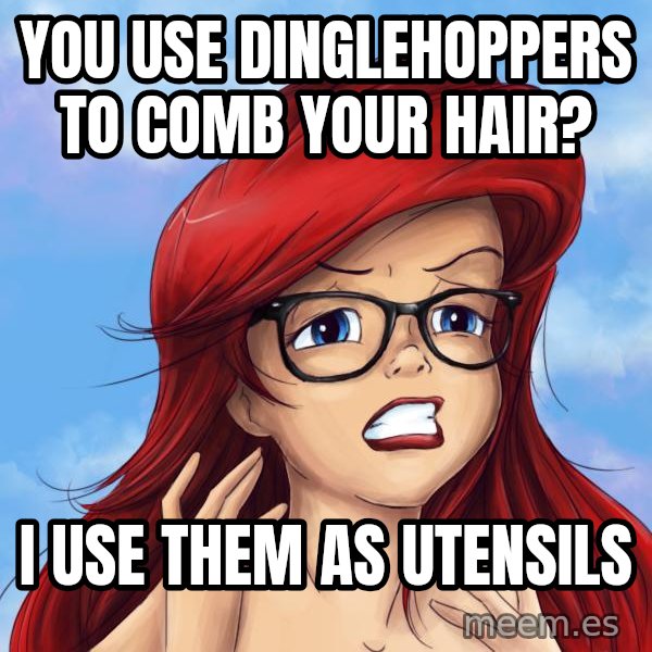 Hipster Ariel meme: You use dinglehoppers to comb your hair? / I use them as utensils