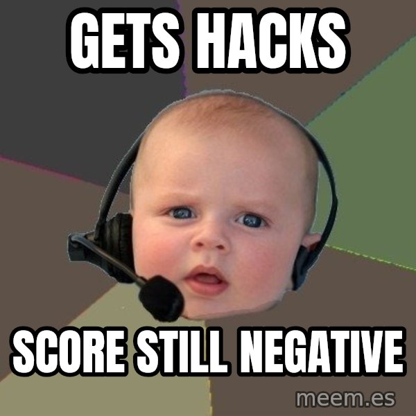 FPS N00b meme: gets hacks / score still negative