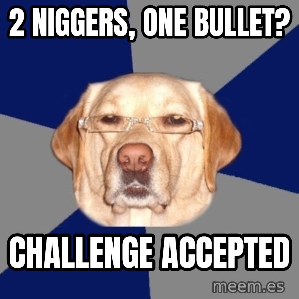 Racist Dog meme: 2 niggers, one bullet? / challenge accepted