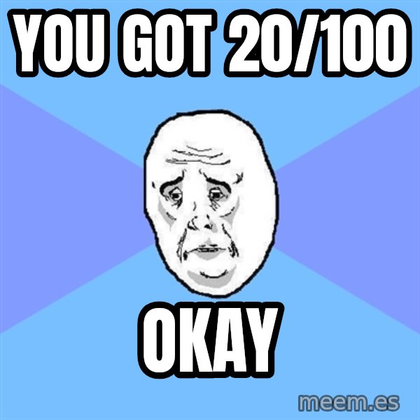 Okay Guy meme: you got 20/100 / okay