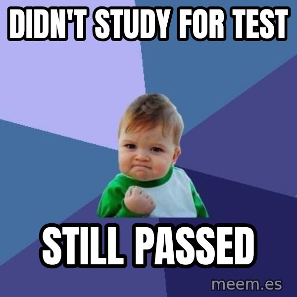 Success Kid meme: Didn't study for test / still passed