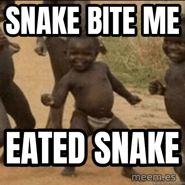 Third World Success meme: snake bite me / eated snake