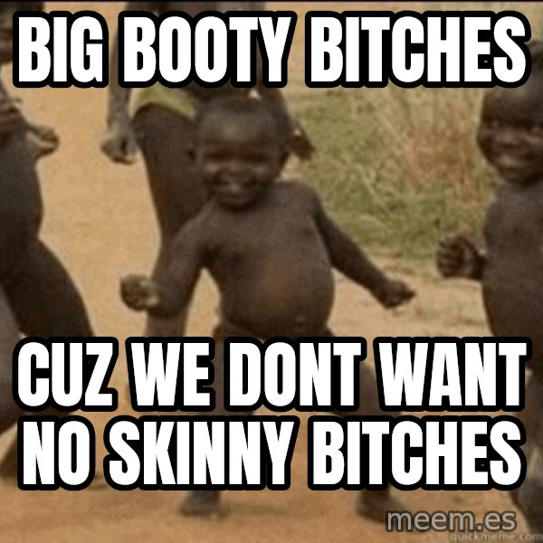 Third World Success meme: big booty bitches / cuz we dont want no skinny bitches