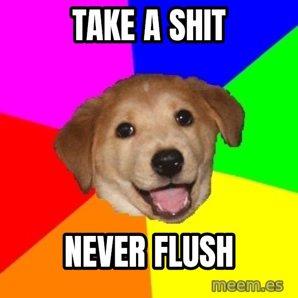 Advice Dog meme: take a shit / never flush