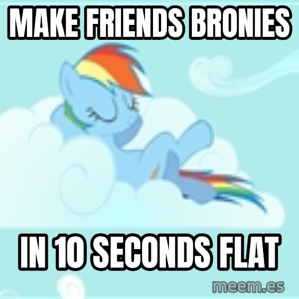 My Little Pony meme: make friends bronies / In 10 seconds flat