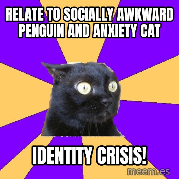 Anxiety Cat meme: Relate to socially awkward penguin and anxiety cat / Identity crisIs!