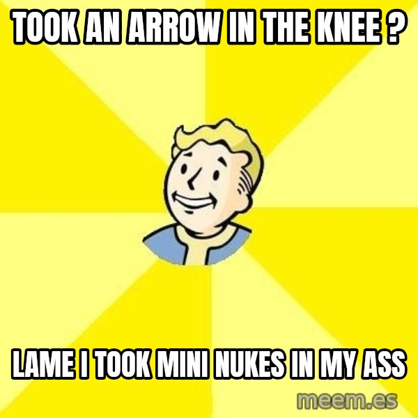 Fallout 3 meme: took an arrow in the knee ? / lame i took mini nukes in my ass