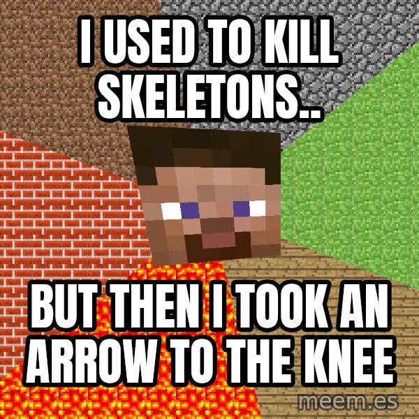 Minecraft Guy meme: i used to kill skeletons.. / but then I took an arrow to the knee