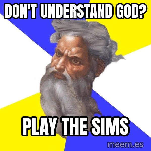 God meme: Don't understand god? / Play the Sims