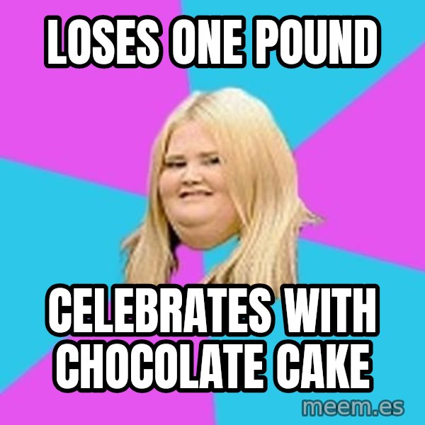 Fat Girl meme: Loses one pound / celebrates with chocolate cake
