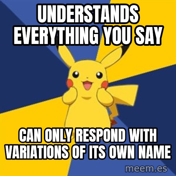 Pokemon Logic  meme: understands everything you say / can only respond with variations of its own name